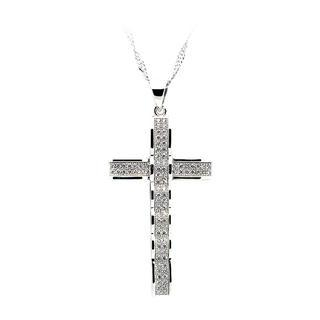 BELEC 925 Sterling Silver Cross Pendant with White Cubic Zircon and Necklace
