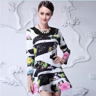 Sentubila Long-Sleeve Floral Print A-Line Dress