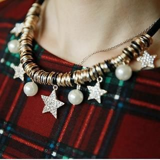 Ticoo Rhinestone Star & Faux Pearl Necklace