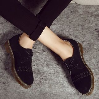 Mancienne Genuine Leather Woven Oxford Flats