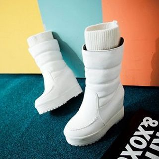 JY Shoes Knit Panel Mid-Calf Platform Boots