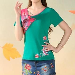 Sayumi Short-Sleeve Floral Embroidered T-Shirt