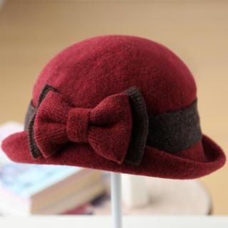 RGLT Scarves Bow-Accent Wool Blend Bowler Hat