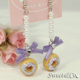 Sweet & Co. Sweet Purple Glitter Mini Donut Ribbon Pearl Earrings