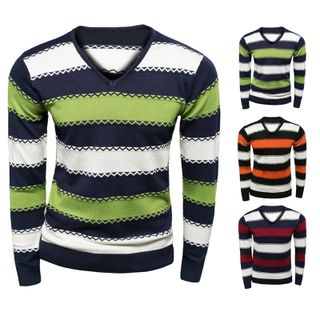 Bay Go Mall Long-Sleeve Stripe V-neck Sweater
