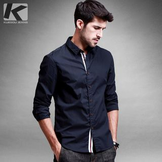 Quincy King Contrast Placket Long-Sleeve Shirt