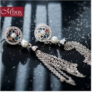 Mbox Jewelry Swarovski Elements Crystal Faux Pearl Tassel Earrings
