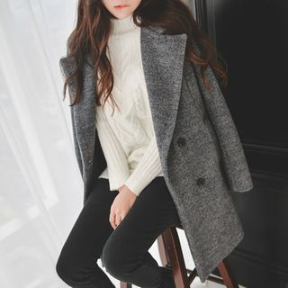 JUSTONE Double-Breasted Wool Blend Coat