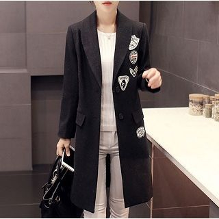 ZCY Wool Blend Applique Buttoned Coat