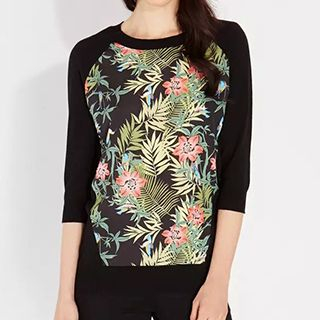 Chicsense 3/4-Sleeve Floral Knit Top