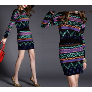 Fashion Street Set: Patterned Knit Top + Skirt