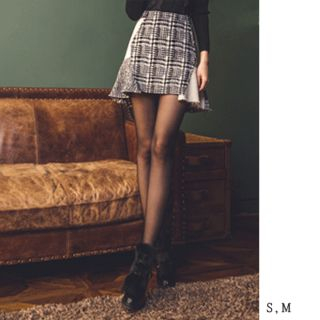 GUMZZI Wool Blend Check A-Line Skirt