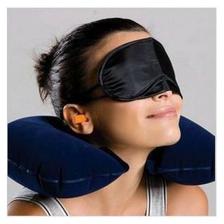 Tusale Travel Set: Inflatable Neck Pillow + Eye Mask + Earplugs
