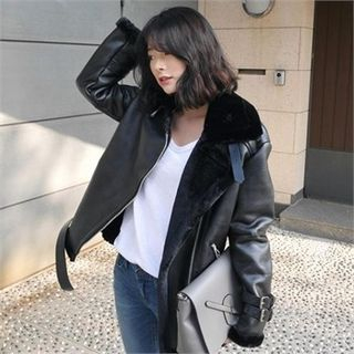LIPHOP Fleece-Lined Faux-Leather Jacket