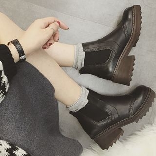 Zapatos Chunky-Heel Platform Wing-Tip Ankle Boots