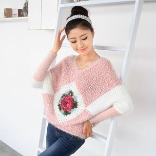 59 Seconds Crochet Rose Boucl  Sweater Pink - One Size