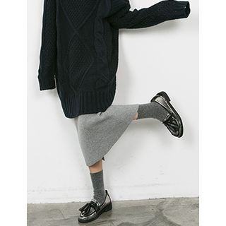 FROMBEGINNING Slit-Back Wool Blend Long Knit Skirt