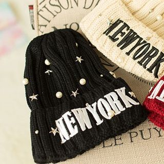 Seoul Young Beaded Lettering Beanie