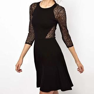 Rocho Lace Panel Perforated A-line Dress