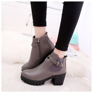 Yoflap Buckled Chunky Heel Ankle Boots