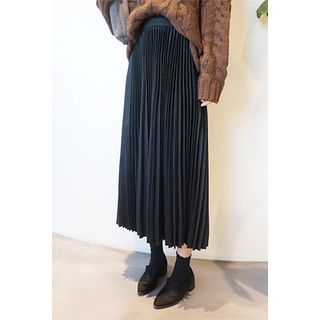 OZNARA Wool Blend Accordion-Pleated Maxi Skirt