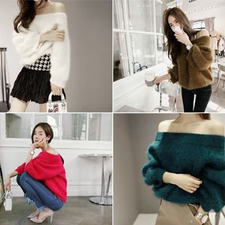 partysu Off-Shoulder Angora-Wool Blend Sweater