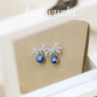 Love Generation Blue Crystal Bow Earrings As Figure - One Size