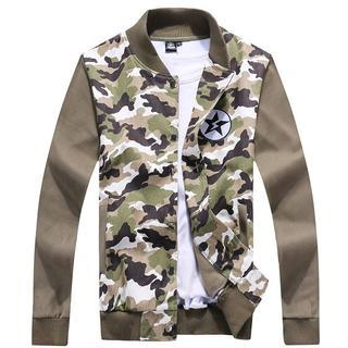 Free Shop Camouflage Panel Baseball Jacket
