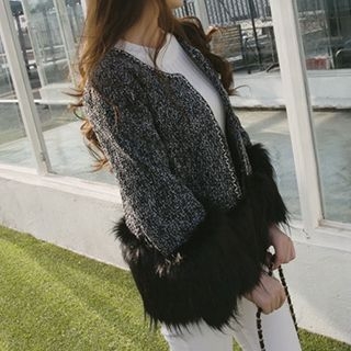 Hamoon Faux Fur Panel Tweed Jacket