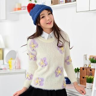 59 Seconds Flower Detail Furry Sweater