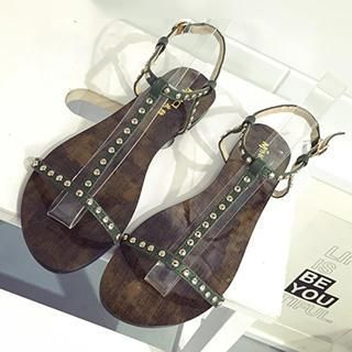 MXBoots Studded T-Strap Flat Sandals