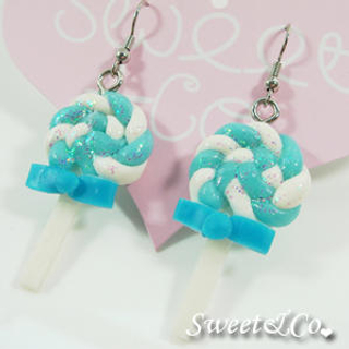 Sweet & Co. Sweet Blue Candy Lollipop Glitter Earrings