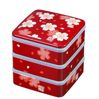 Hakoya Hakoya 15.0 Square 3 Layers Lunch Box Sakura Makie Red