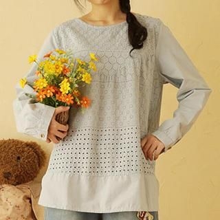 Moriville Eyelet Lace Long-Sleeve Top