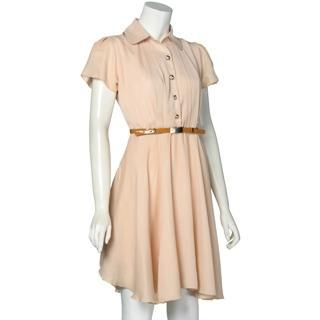 Eloqueen Short-Sleeve Pleated Chiffon Shirt Dress