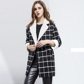 ISOL Wool Blend Notched-Lapel Check Coat