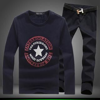 Alvicio Set: Star Print T-Shirt + Slim-Fit Pants