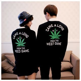Simpair Weed Print Couple Sweater