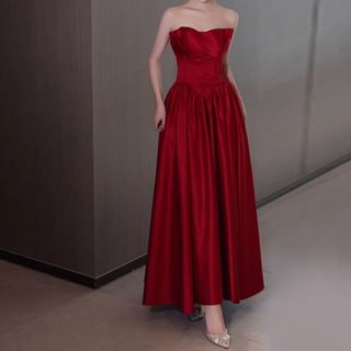 Plain Gathered A-Line Tube Evening Dress