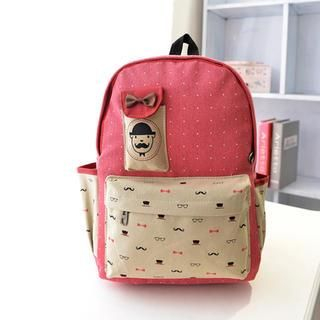 Crystal Moustache Print Canvas Backpack