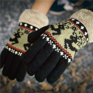 Lose Show Paneled Patterned Wool Gloves