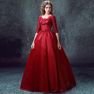 Angel Bridal Elbow-Sleeve Rosette Ball Gown Wedding Dress