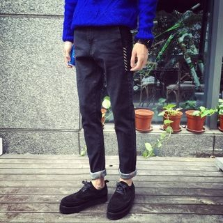 JUN.LEE Color-Block Slim-Fit Jeans