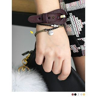 PINKROCKET Faux Leather Metal Bracelet