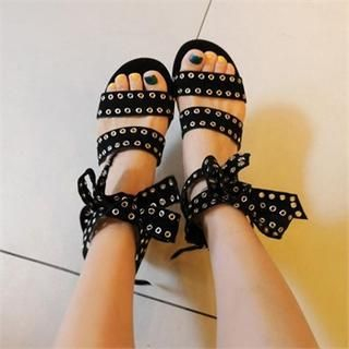 LIPHOP Faux-Suede Studded Bow-Accent Sandals