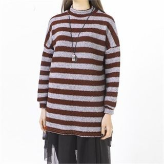 GLAM12 Wool Blend Color-Block Stripe Knit Top