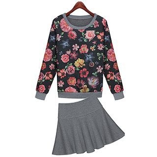 FURIFS Set: Floral Pullover + Frilled Skirt