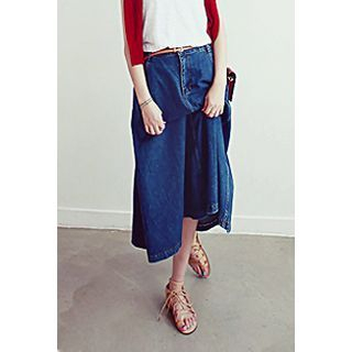 MOROCOCO Pocket-Front A-Line Long Denim Skirt