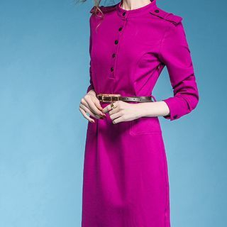 Fumiko Plain Stand-collar Dress