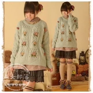 Kirito Floral Pointelle Knit Sweater